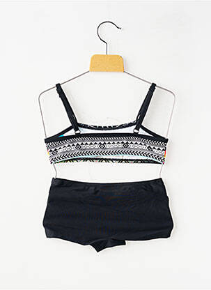 Maillot de bain 2 pièces effet matière satinée noir LAGON BLEU fille