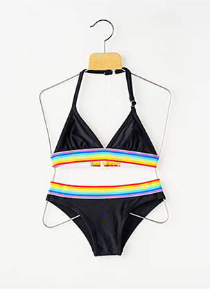 Maillot de bain 2 pièces imprimé rayures noir LAGON BLEU fille