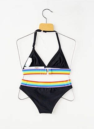 Maillot de bain 2 pièces imprimé rayures noir LAGON BLEU fille