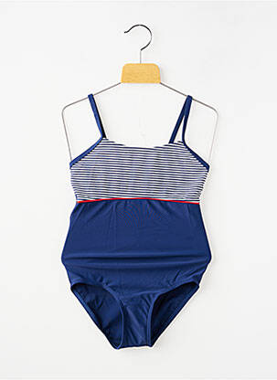 Maillot de bain 1 pièce tissage satiné bleu LAGON BLEU fille