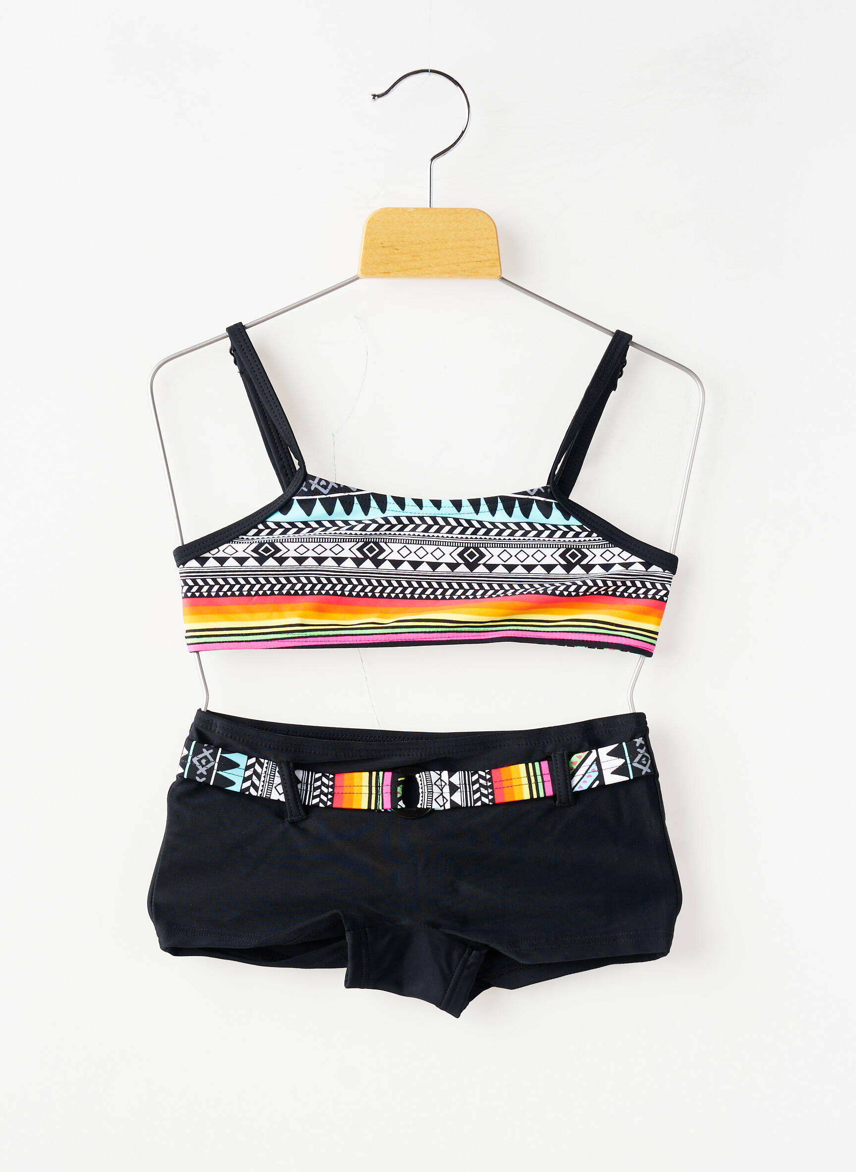 Maillot de bain 2 pièces effet matière satinée noir LAGON BLEU fille