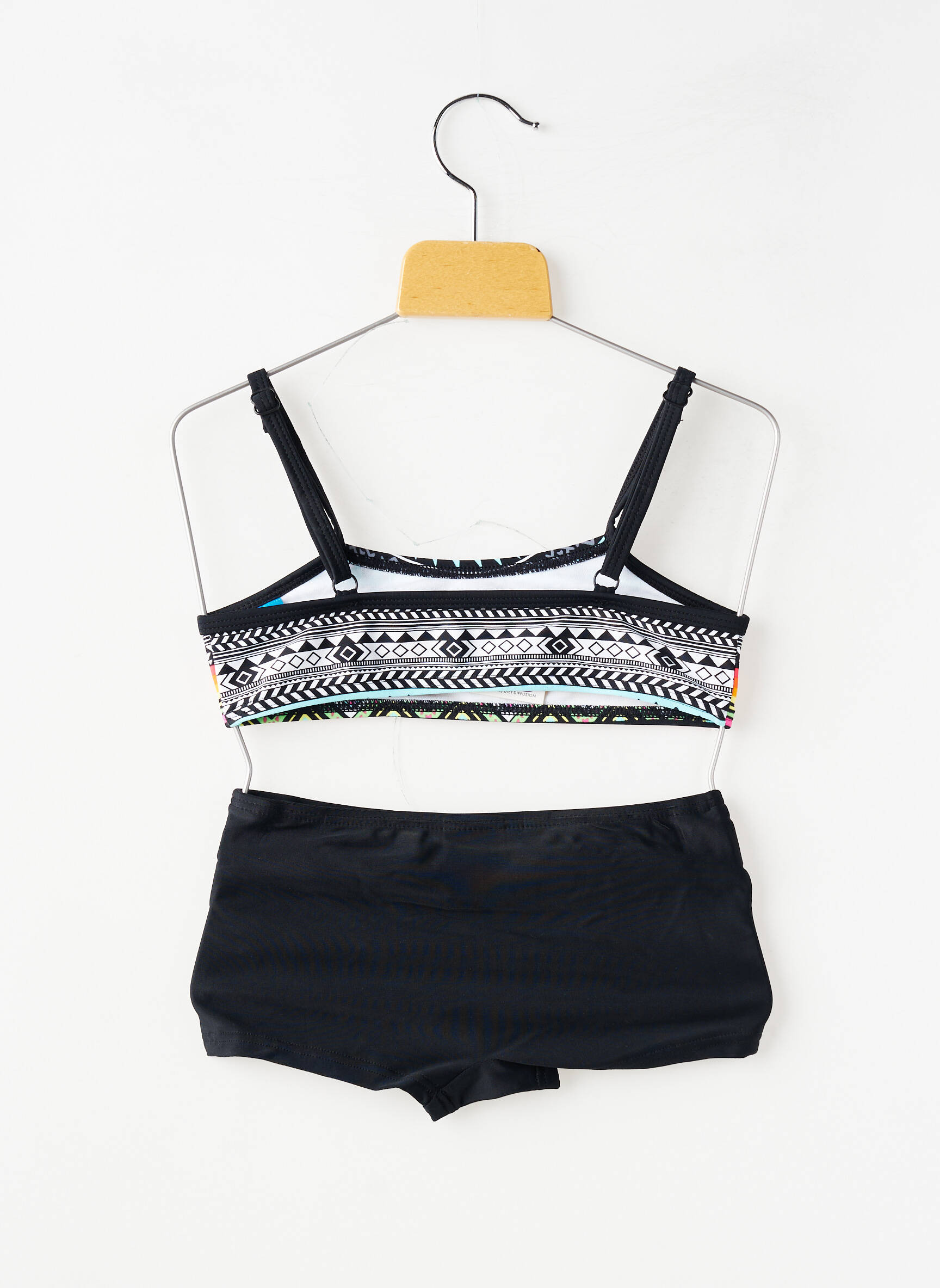 Maillot de bain 2 pièces effet matière satinée noir LAGON BLEU fille