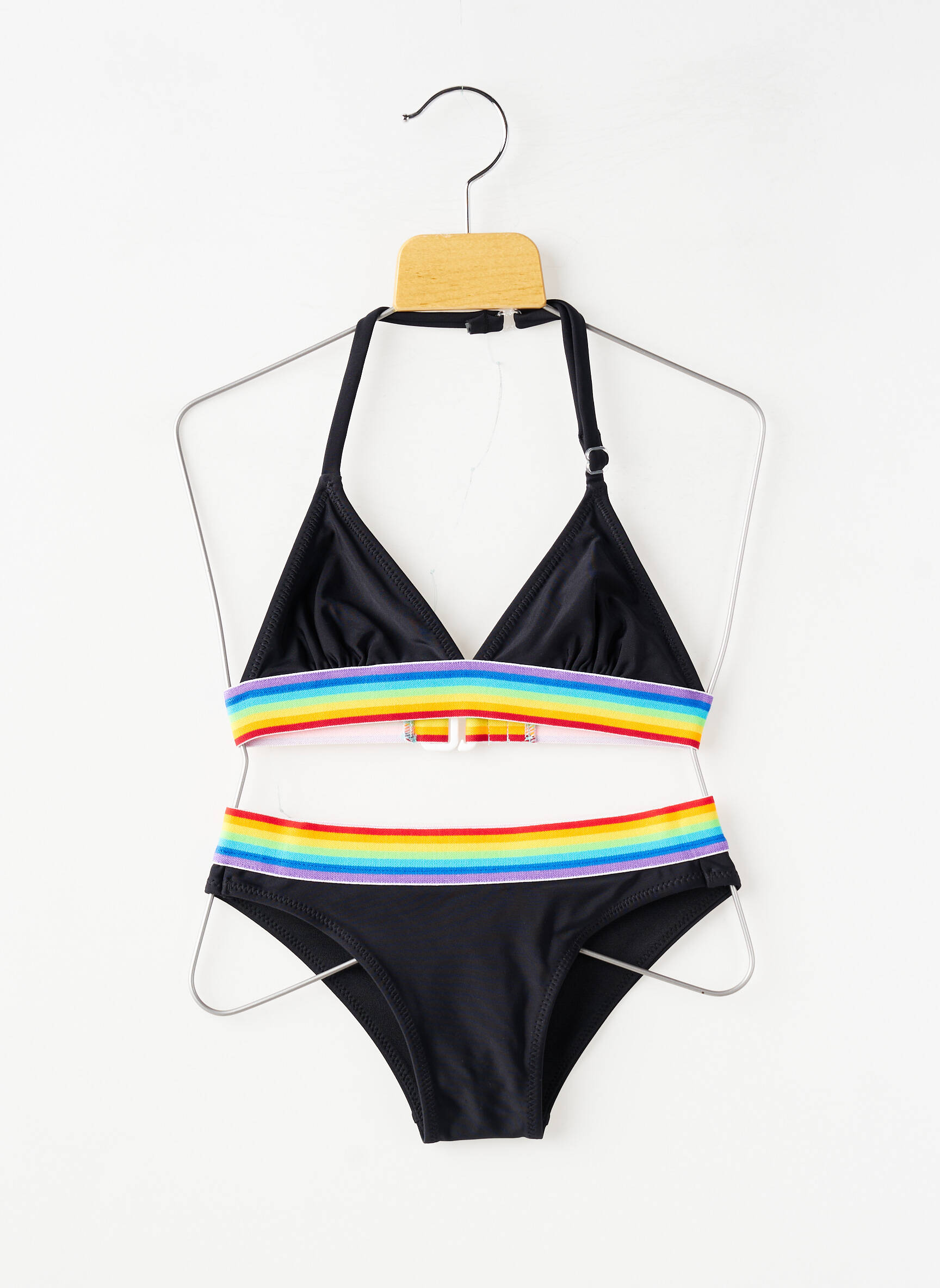 Maillot de bain 2 pièces imprimé rayures noir LAGON BLEU fille