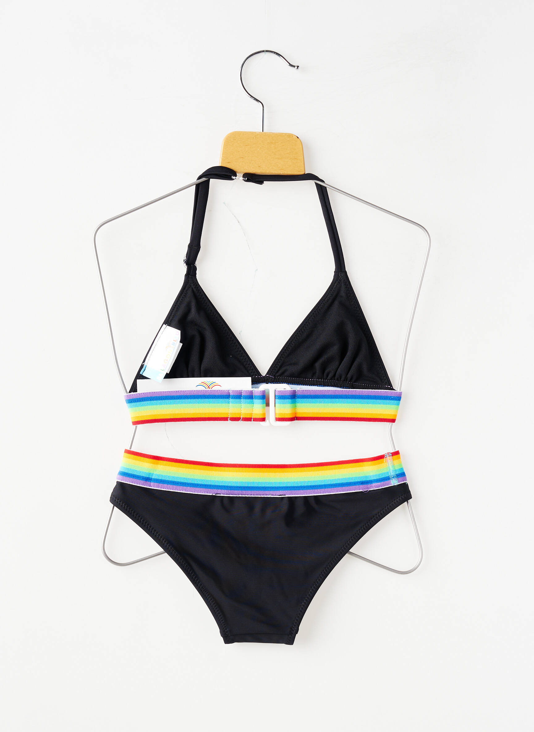 Maillot de bain 2 pièces imprimé rayures noir LAGON BLEU fille