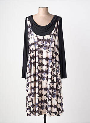 Robe mi-longue imprimé fantaisie manches longues noir AN II VITO femme