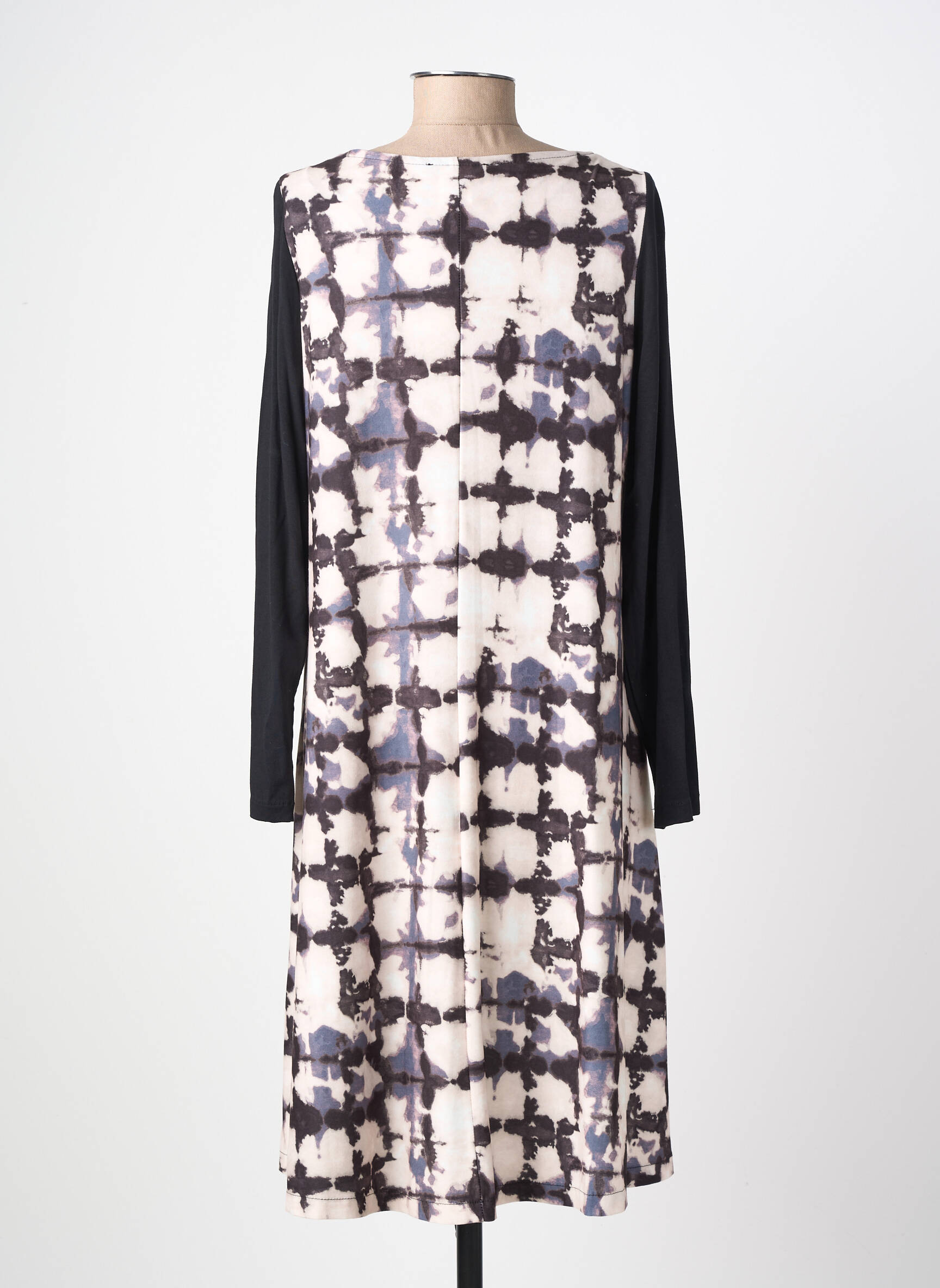 Robe mi-longue imprimé fantaisie manches longues noir AN II VITO femme