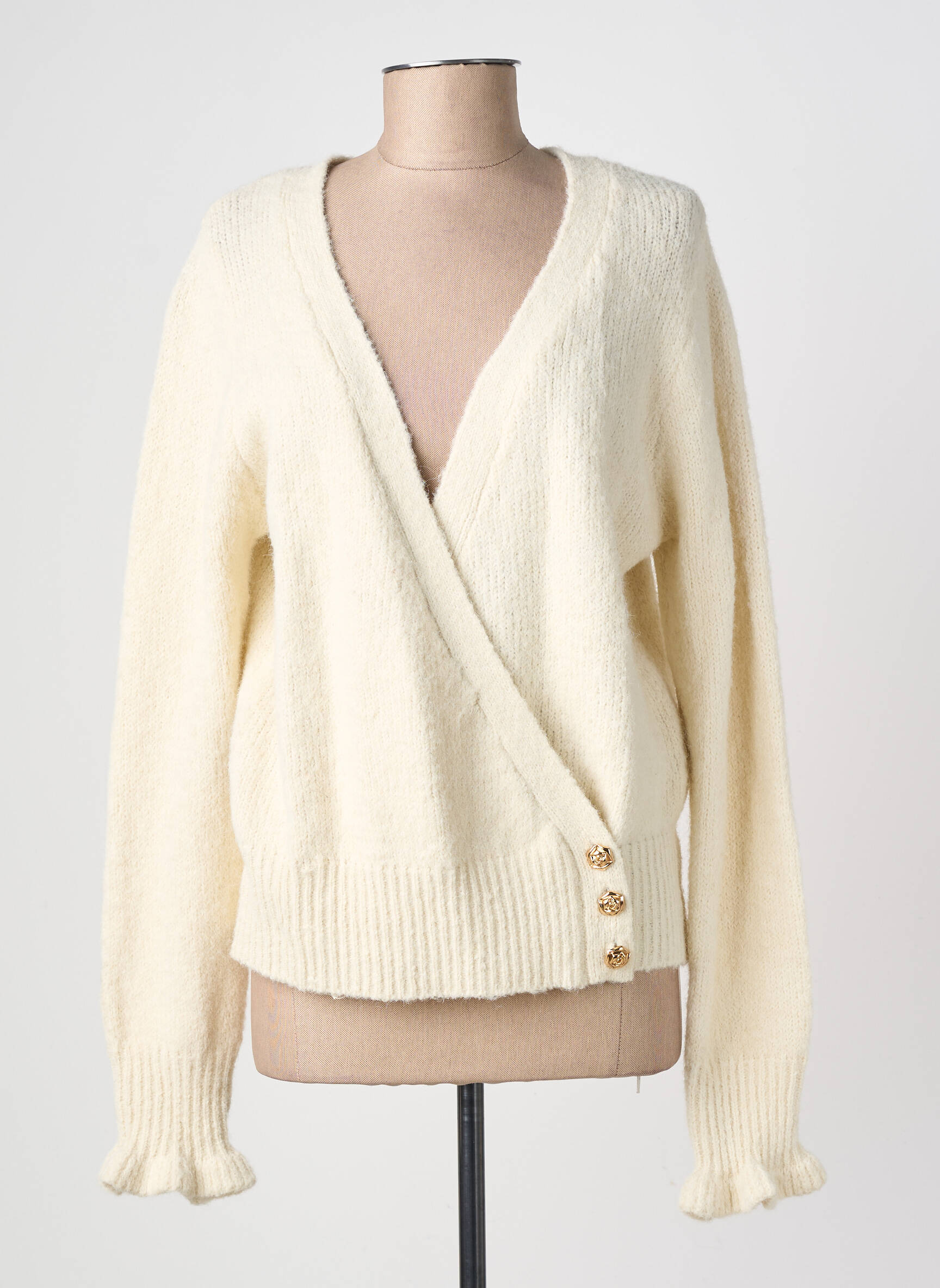 Gilet manches longues resserrée sur le bas beige INDIE+MOI femme