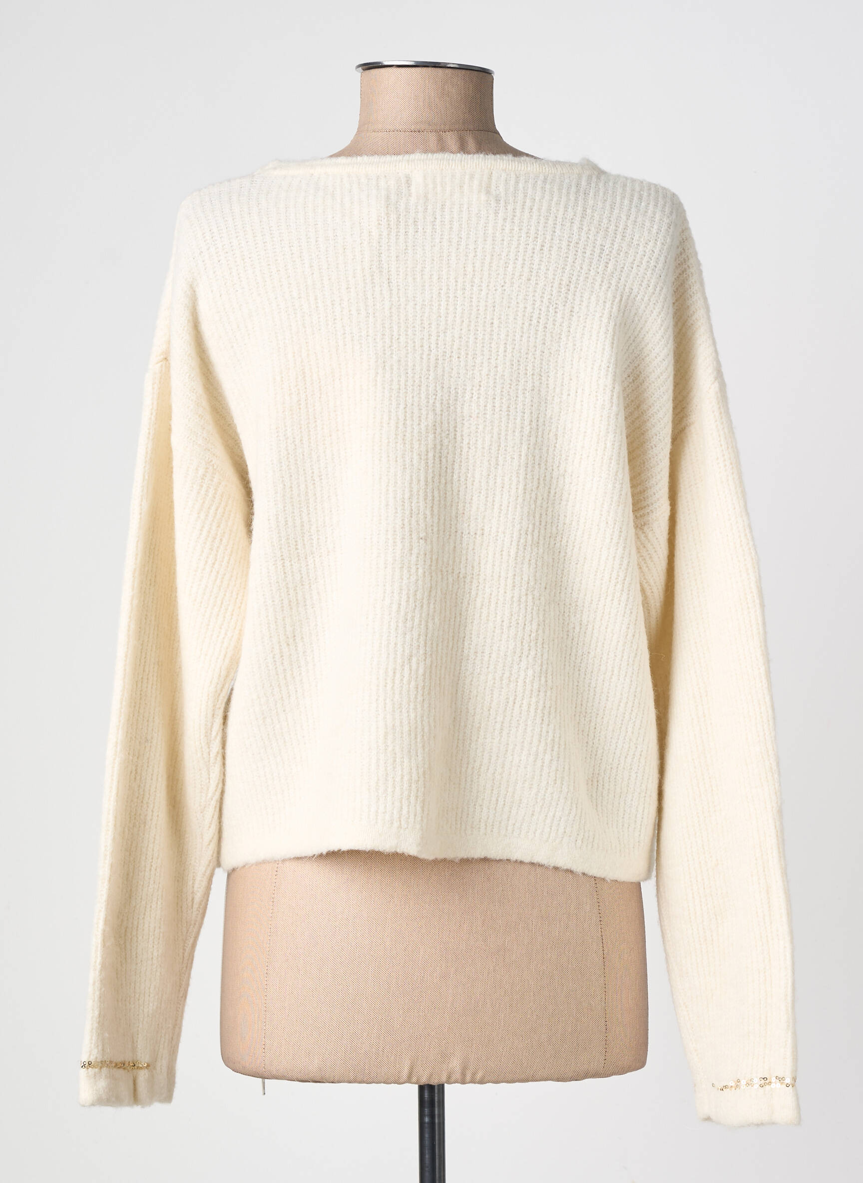 Gilet manches longues resserrée sur le bas beige CHERRY PARIS femme