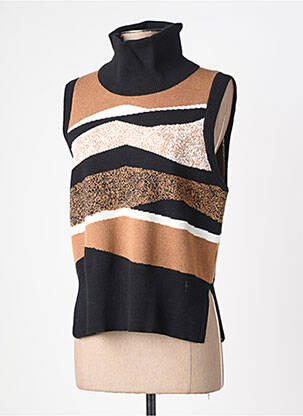 Pull col roulé coupe cintrée sans manche noir MARBLE femme