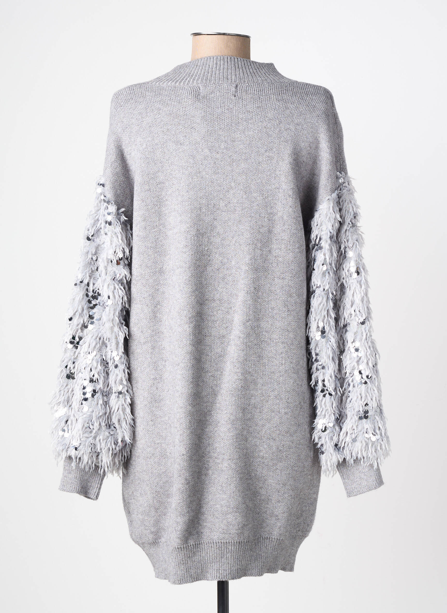 Robe pull resserrée sur le bas manches longues gris CHERRY PARIS femme