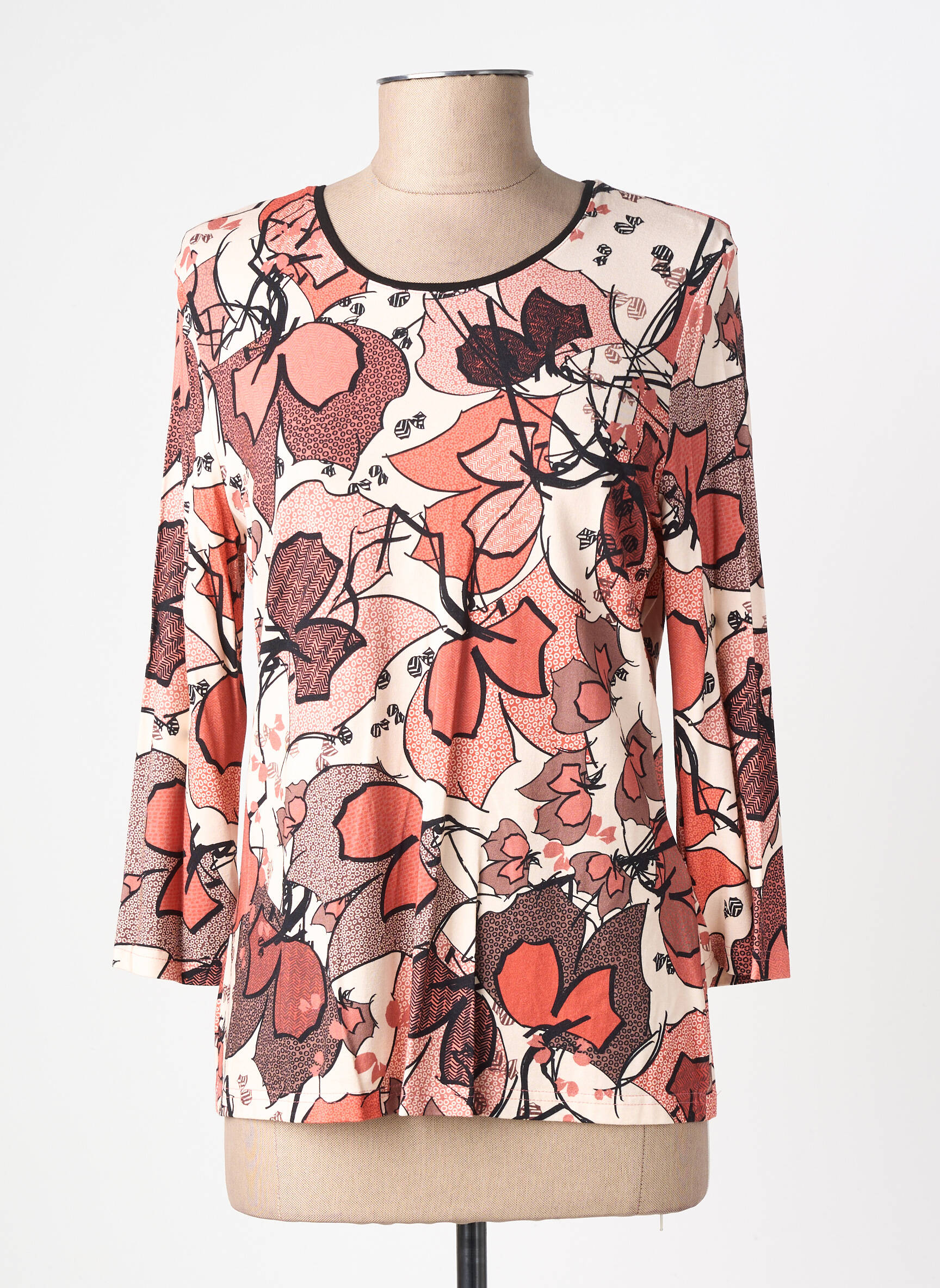 T-shirt manches 3/4 manches 3/4 orange BARBARA LEBEK femme