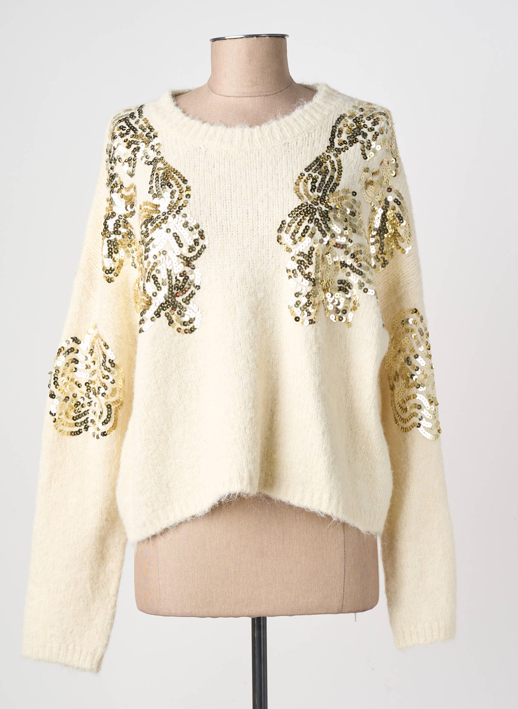 Pull stretch manches longues beige CHERRY PARIS femme