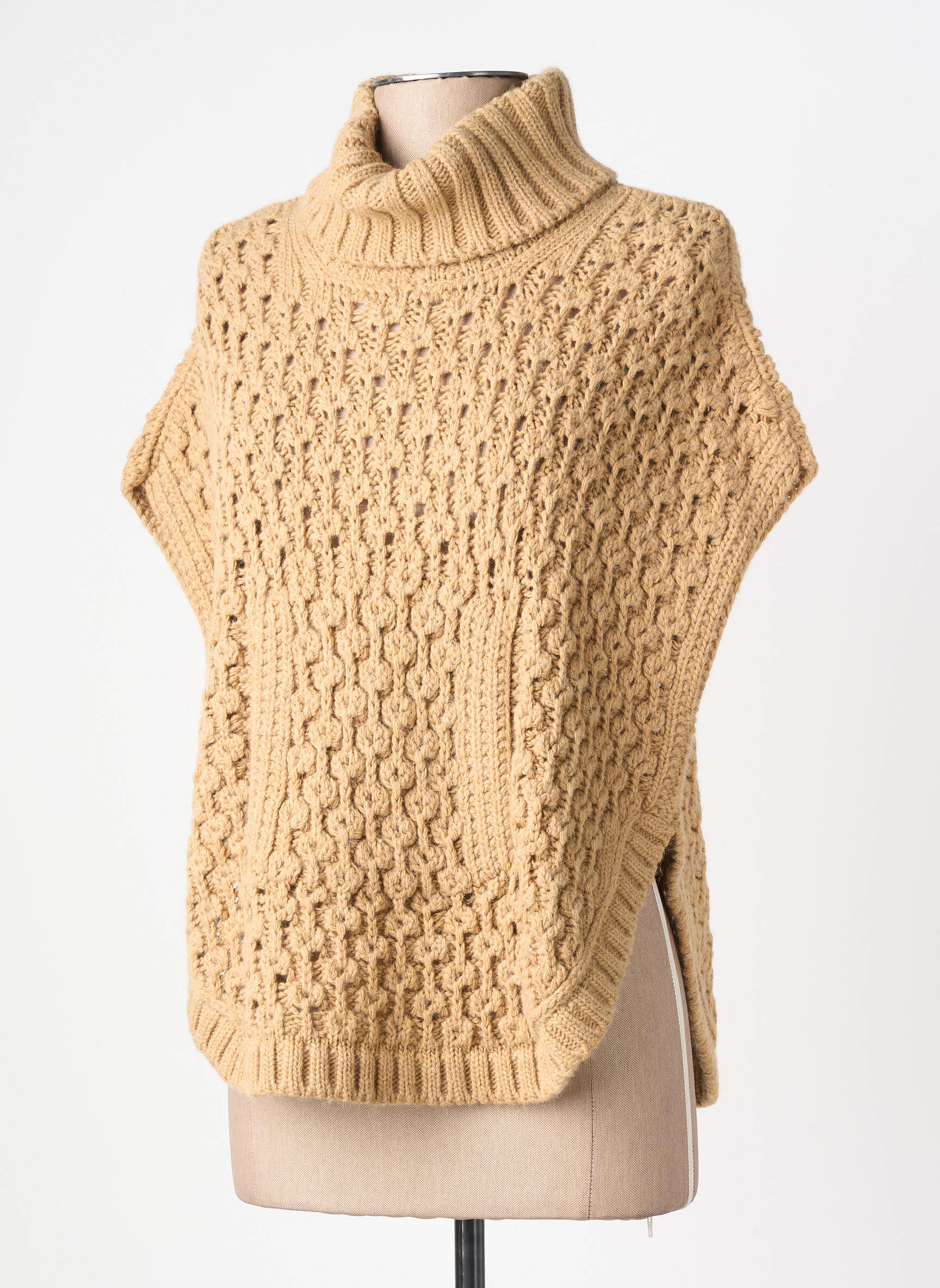Pull col roulé coupe droite manches courtes beige TINTA STYLE femme