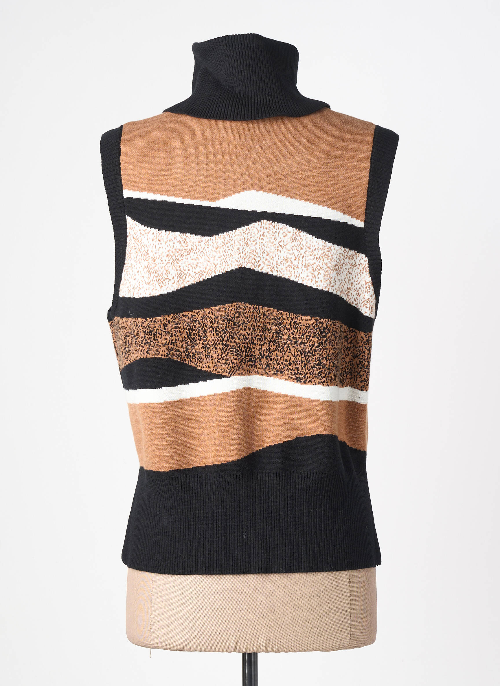 Pull col roulé coupe cintrée sans manche noir MARBLE femme