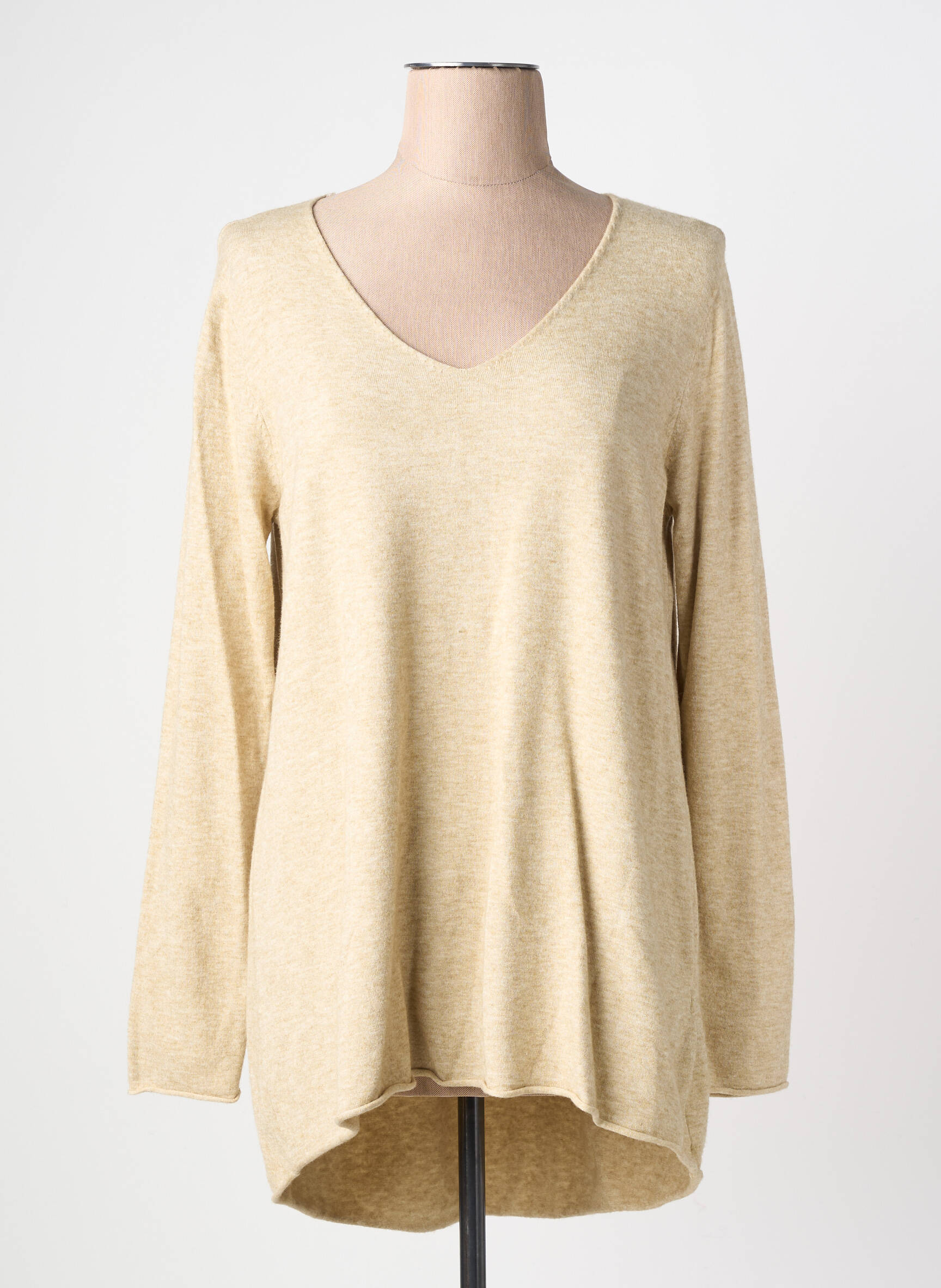 Pull tunique tissage chiné manches longues beige YELLOW LABEL femme