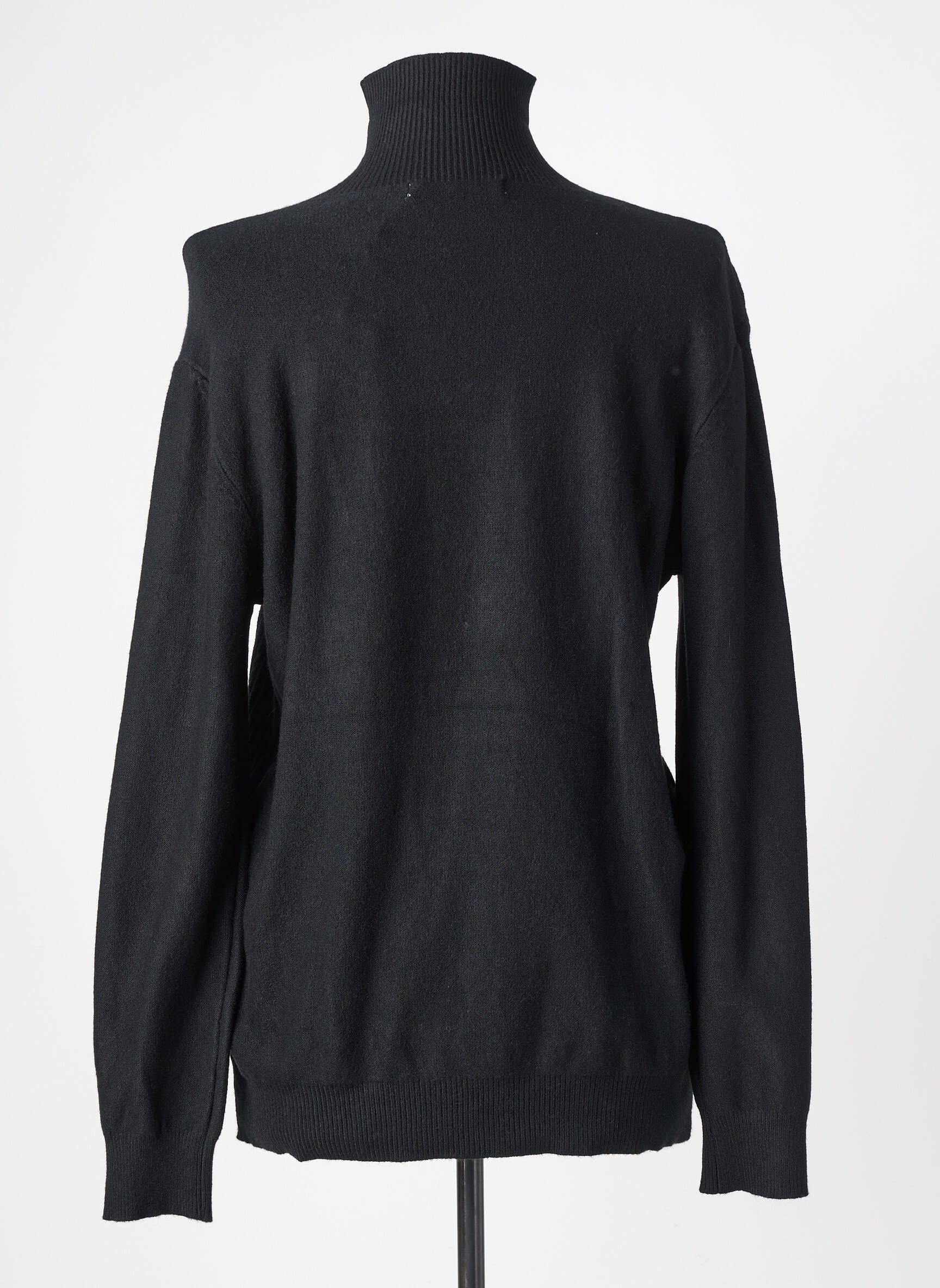 Pull col roulé maille torsadée manches longues noir KALISSON femme