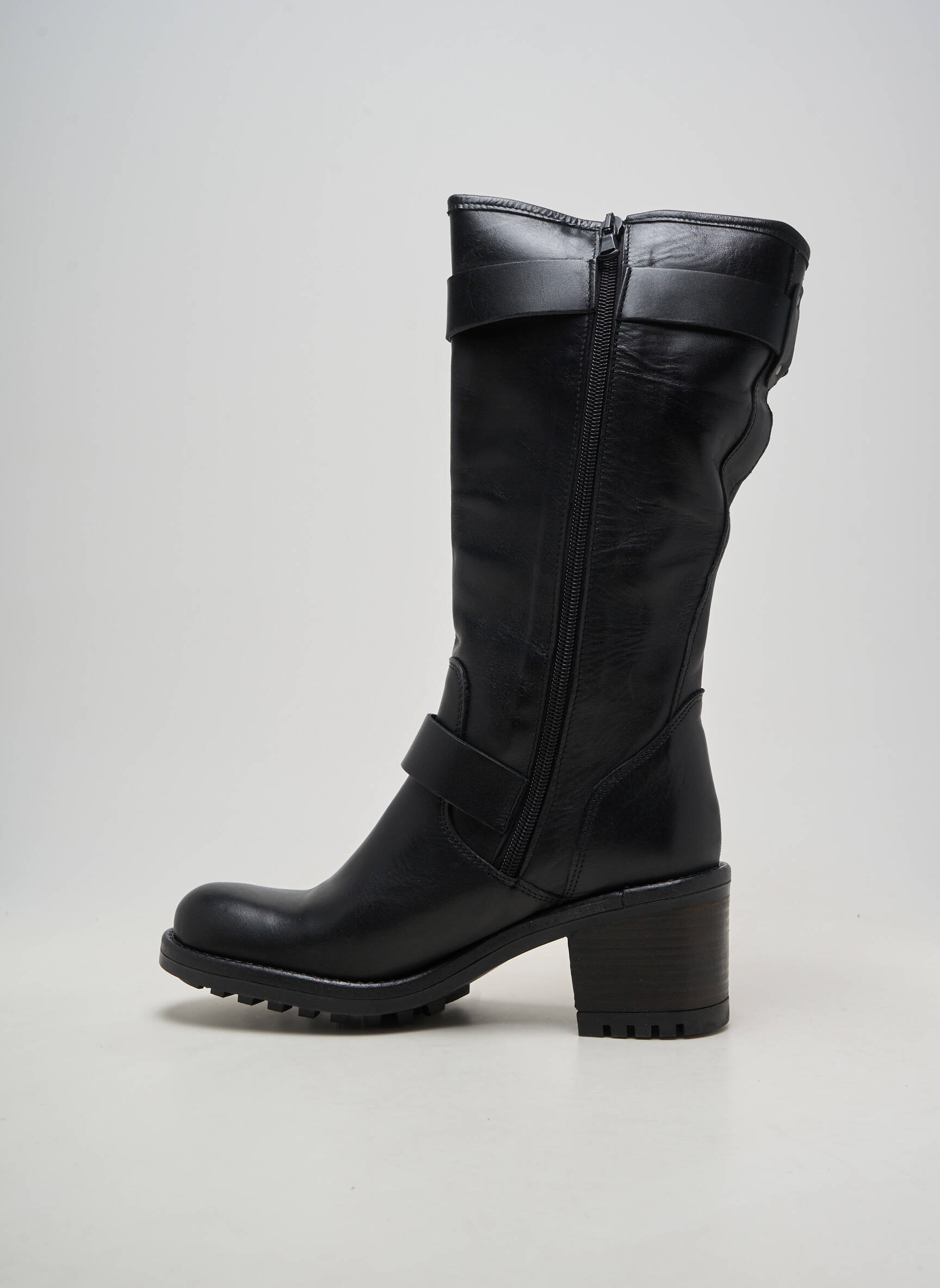 Bottes matière lisse talon de 4 à 6cm noir E-COW femme