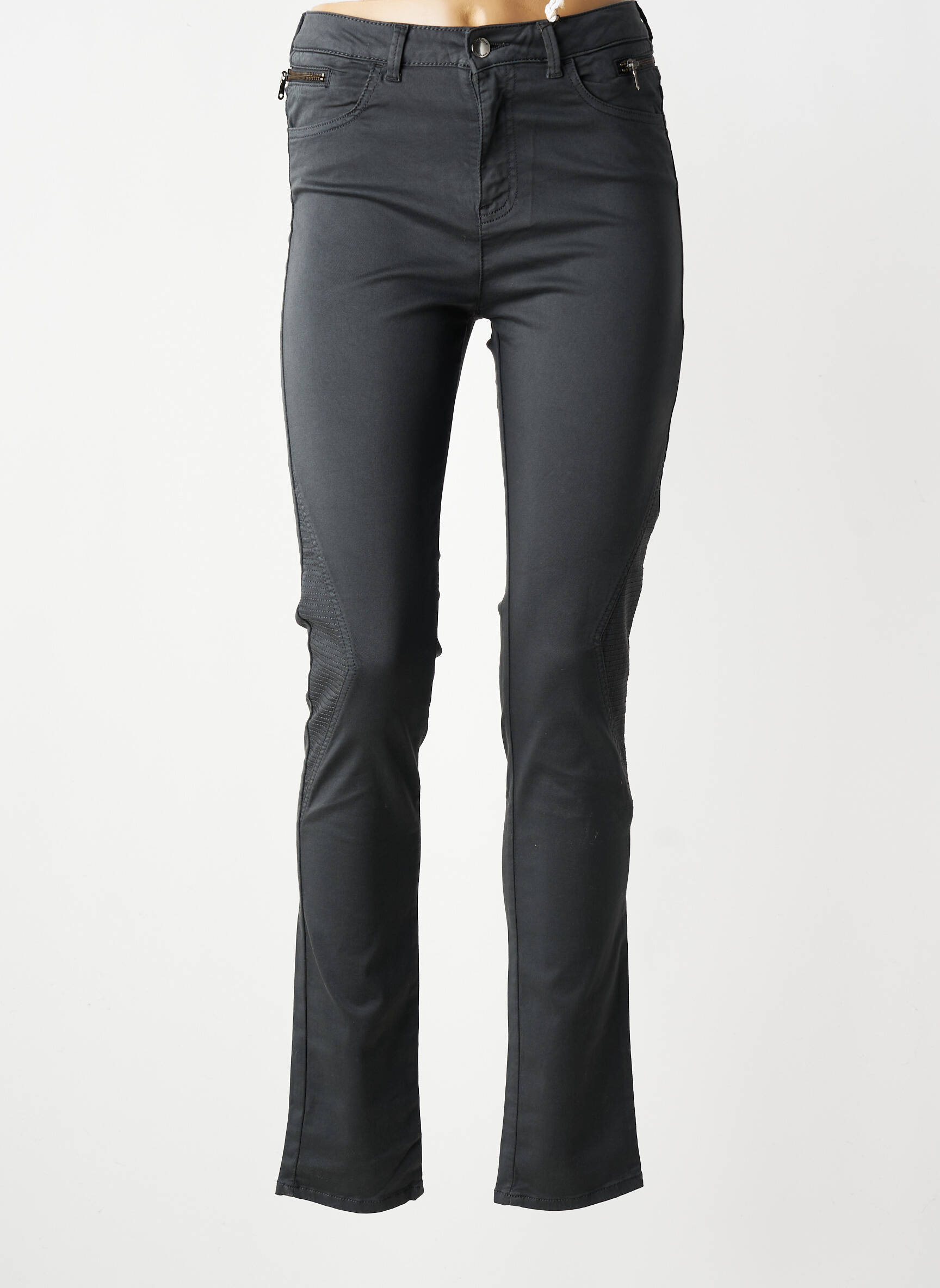 Pantalon slim tissage popeline taille normale gris KANOPE femme