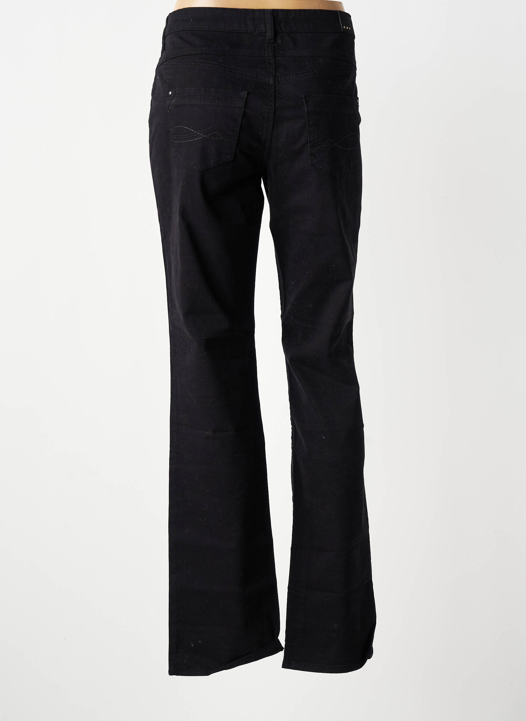 Pantalon droit fermeture zippée sous rabat boutonné taille normale noir KANOPE femme