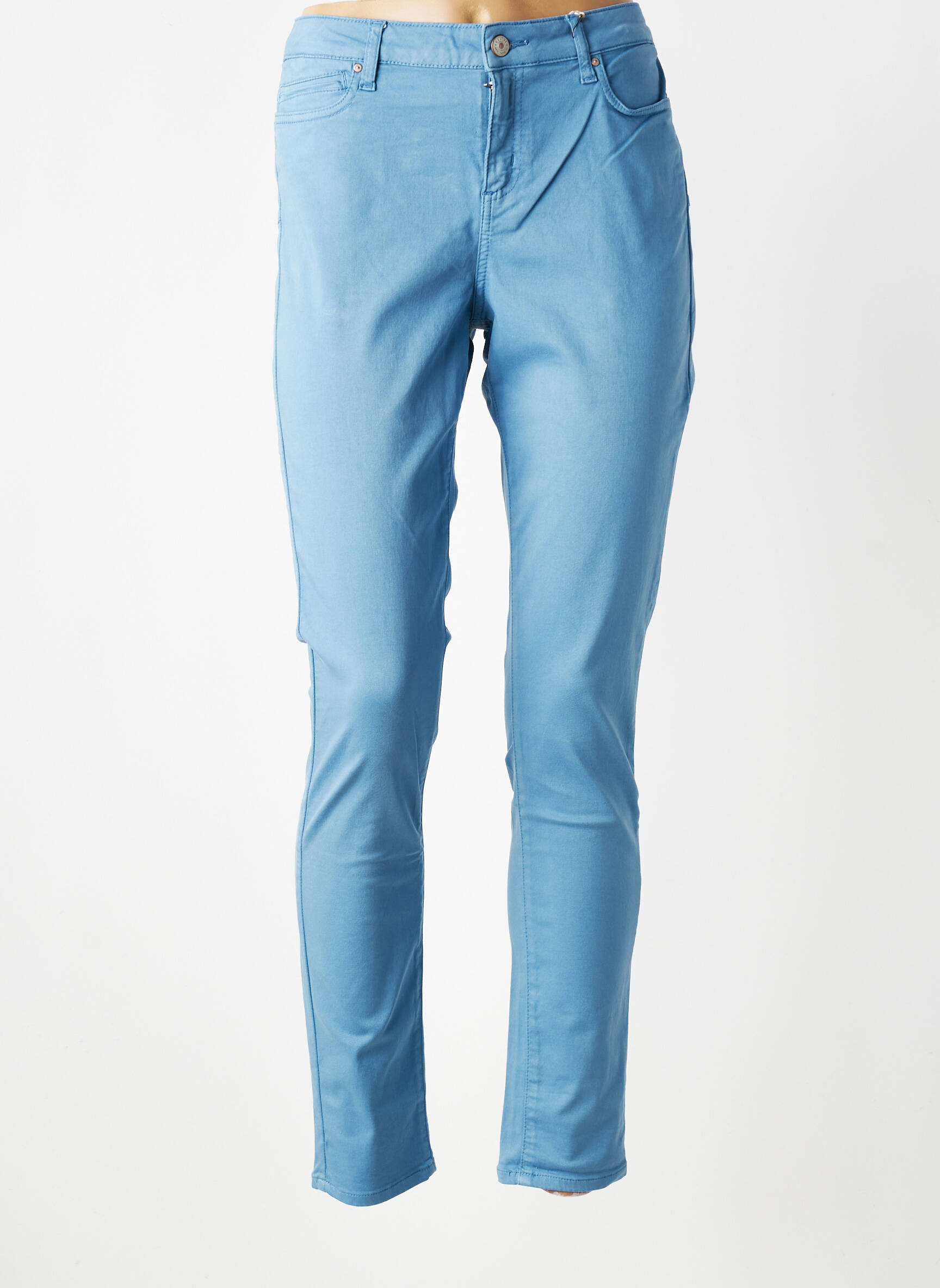 Pantalon slim tissage popeline taille normale bleu KANOPE femme