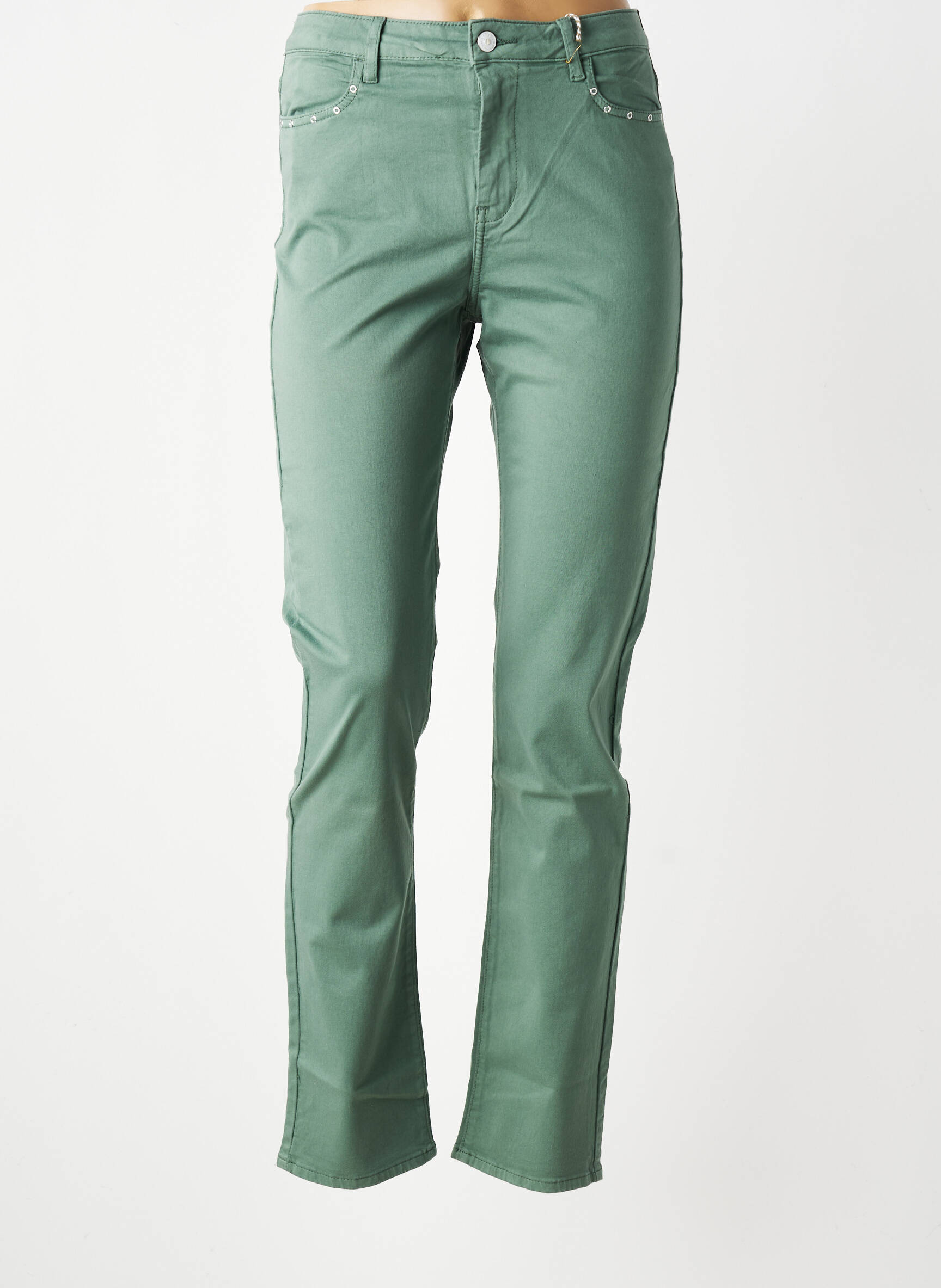 Pantalon slim tissage popeline taille normale vert KANOPE femme