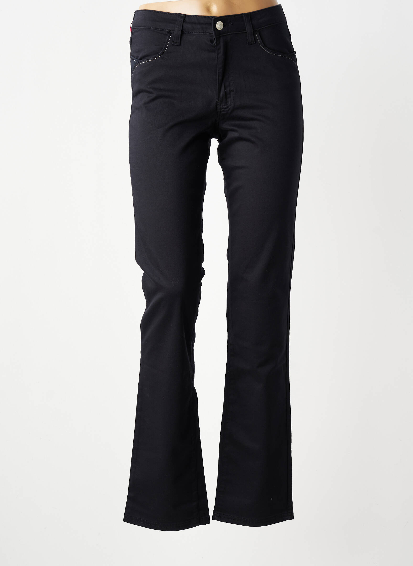 Pantalon droit tissage popeline taille normale noir KANOPE femme