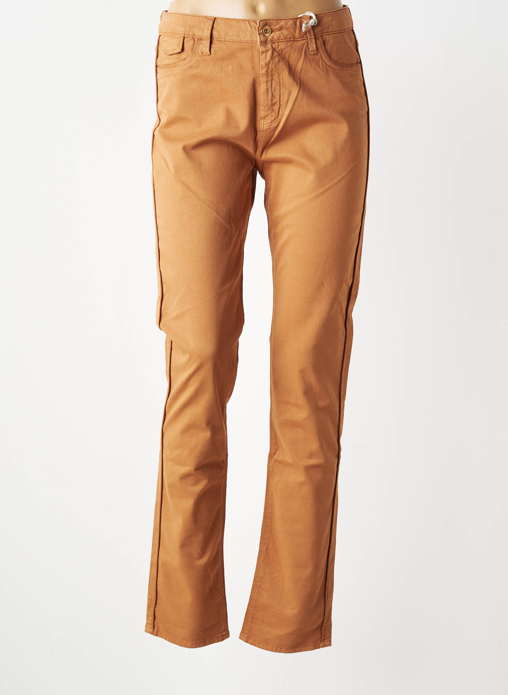 Pantalon droit tissage popeline taille normale orange KANOPE femme