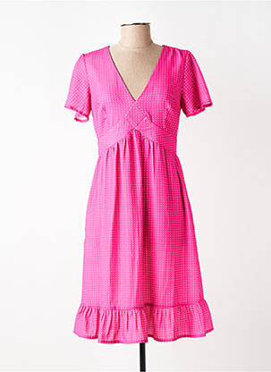 Robe mi-longue tissage crêpe manches courtes rose TIMELESS femme
