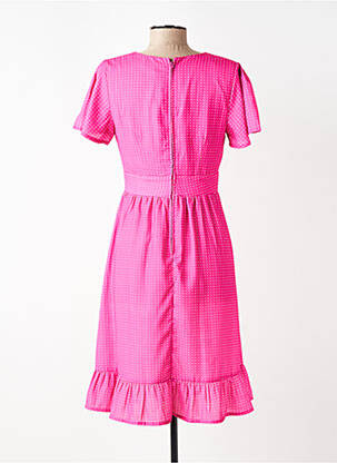 Robe mi-longue tissage crêpe manches courtes rose TIMELESS femme