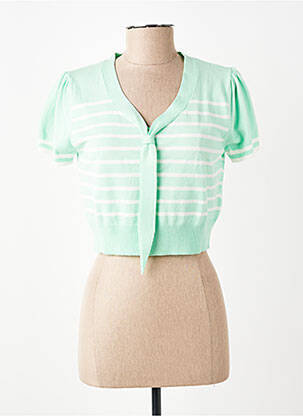 Pull col v manches courtes vert BANNED femme