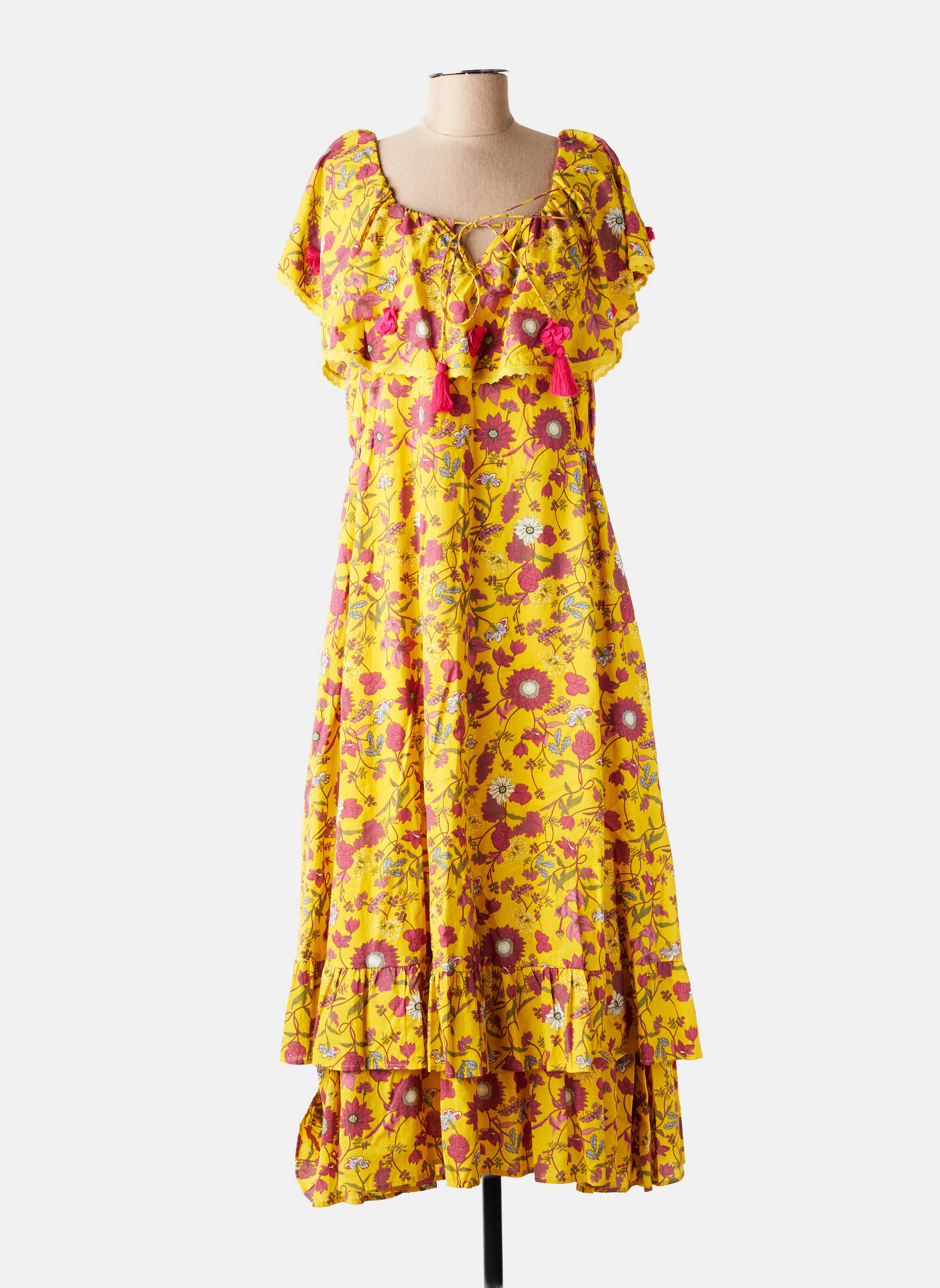 Robe longue manches courtes manches courtes jaune RHUM RAISIN femme
