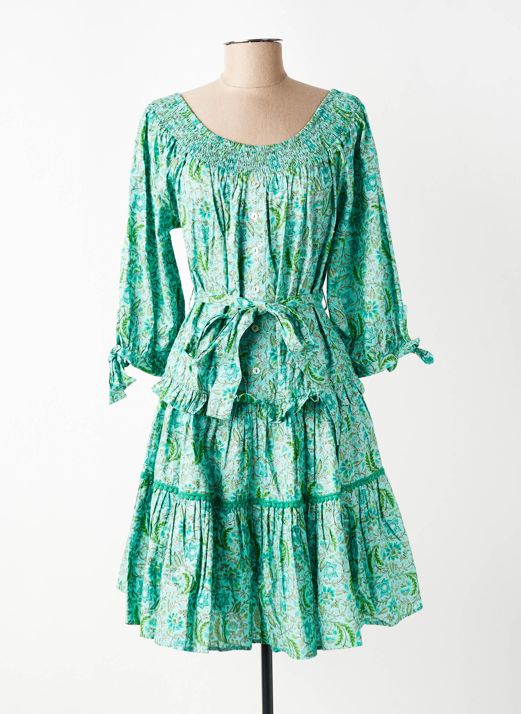 Robe mi-longue manches 3/4 manches 3/4 vert RHUM RAISIN femme