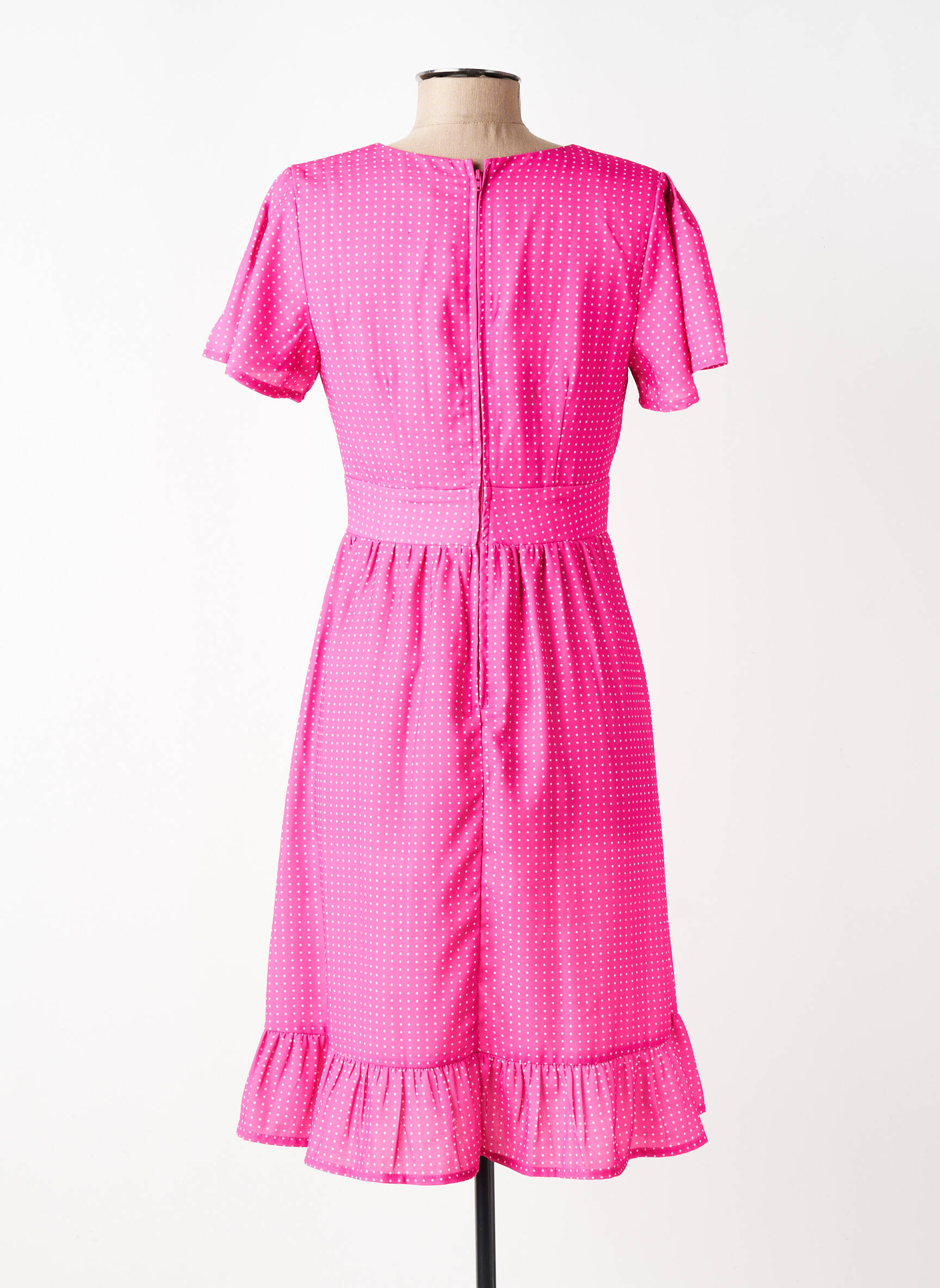 Robe mi-longue tissage crêpe manches courtes rose TIMELESS femme