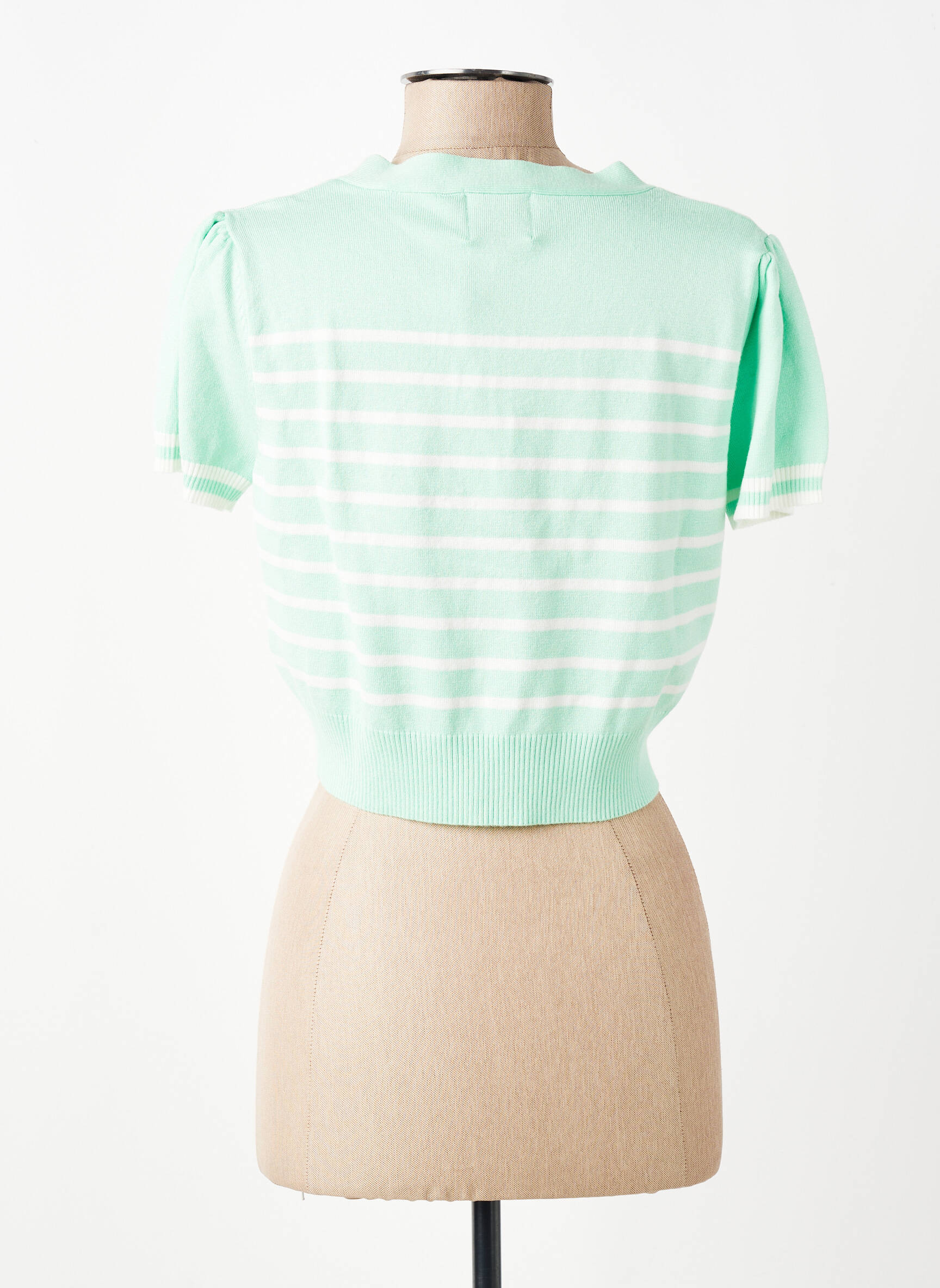 Pull col v manches courtes vert BANNED femme