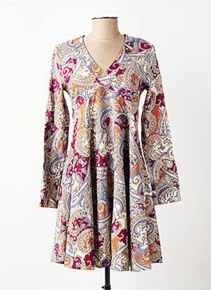Robe courte coupe évasée manches longues beige COUTURIST femme