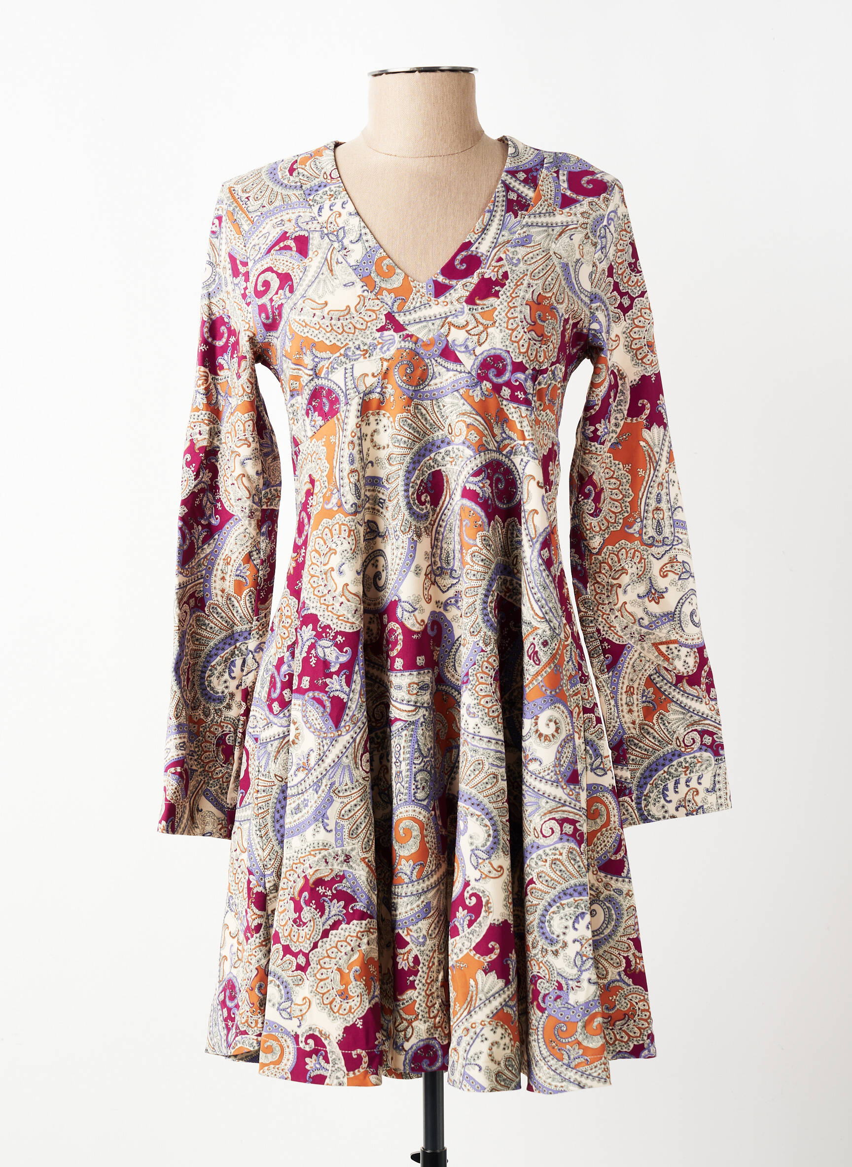 Robe courte coupe évasée manches longues beige COUTURIST femme