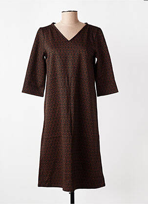 Robe longue imprimé fantaisie manches 3/4 marron COUTURIST femme