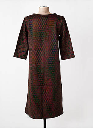 Robe longue imprimé fantaisie manches 3/4 marron COUTURIST femme