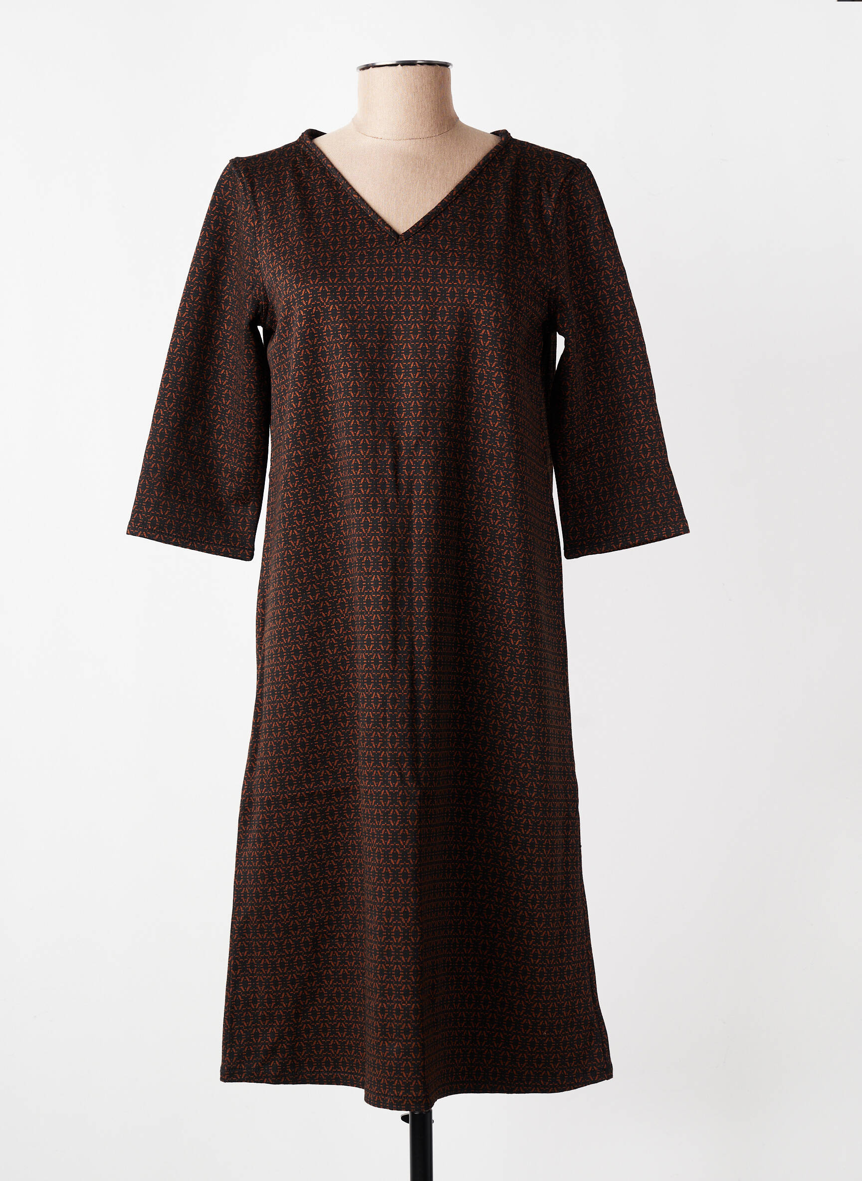 Robe longue imprimé fantaisie manches 3/4 marron COUTURIST femme