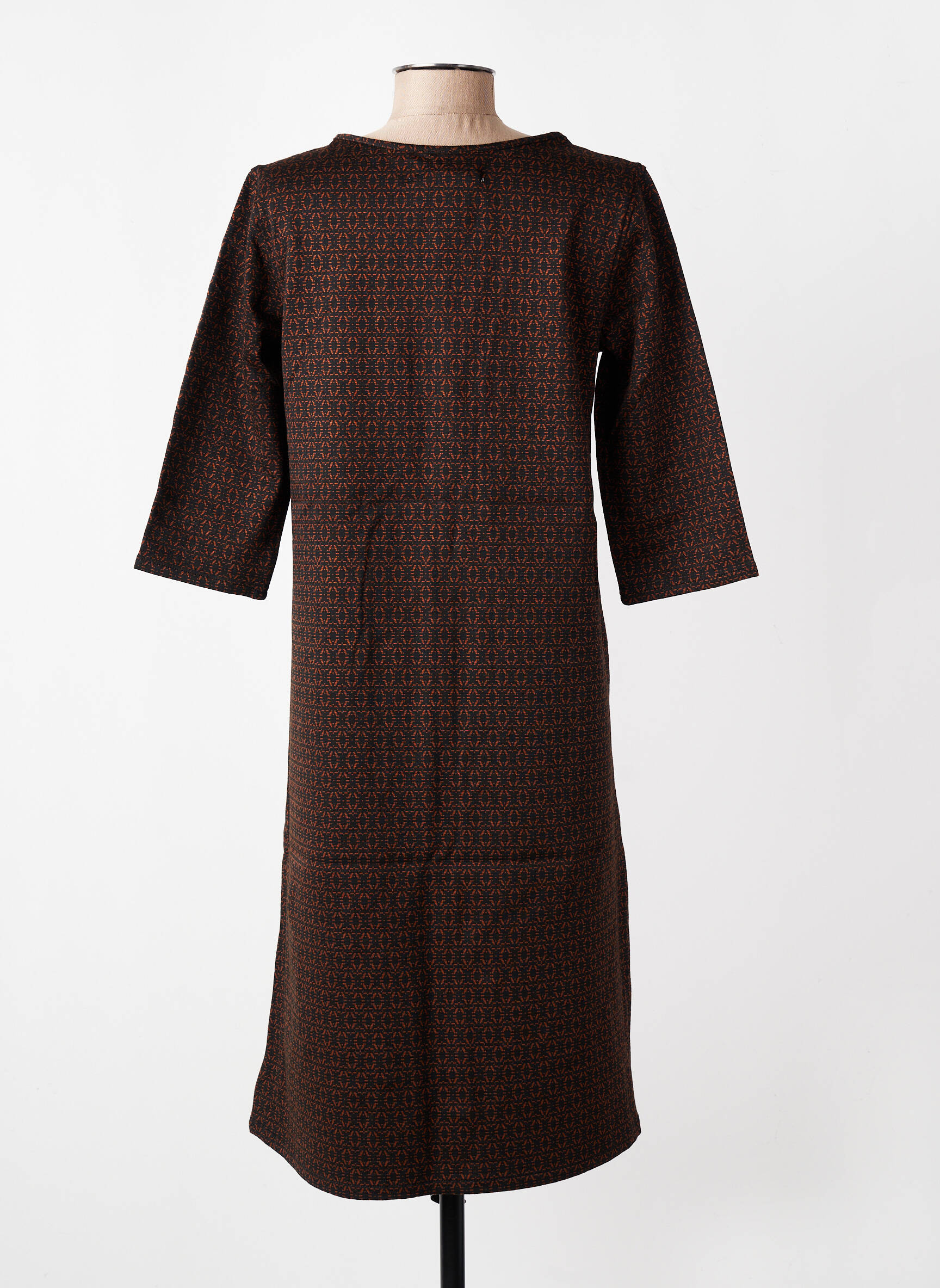 Robe longue imprimé fantaisie manches 3/4 marron COUTURIST femme