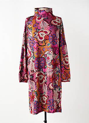 Robe mi-longue imprimé fleurs manches longues rose COUTURIST femme