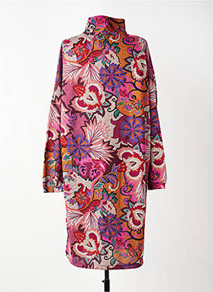 Robe mi-longue imprimé fleurs manches longues rose COUTURIST femme