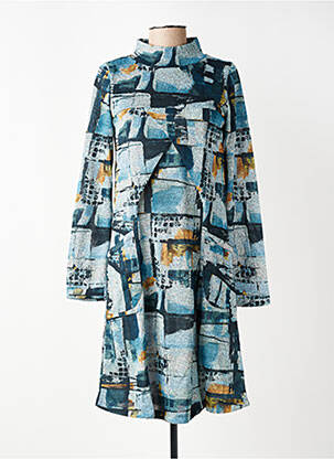 Robe mi-longue imprimé fantaisie manches longues bleu COUTURIST femme