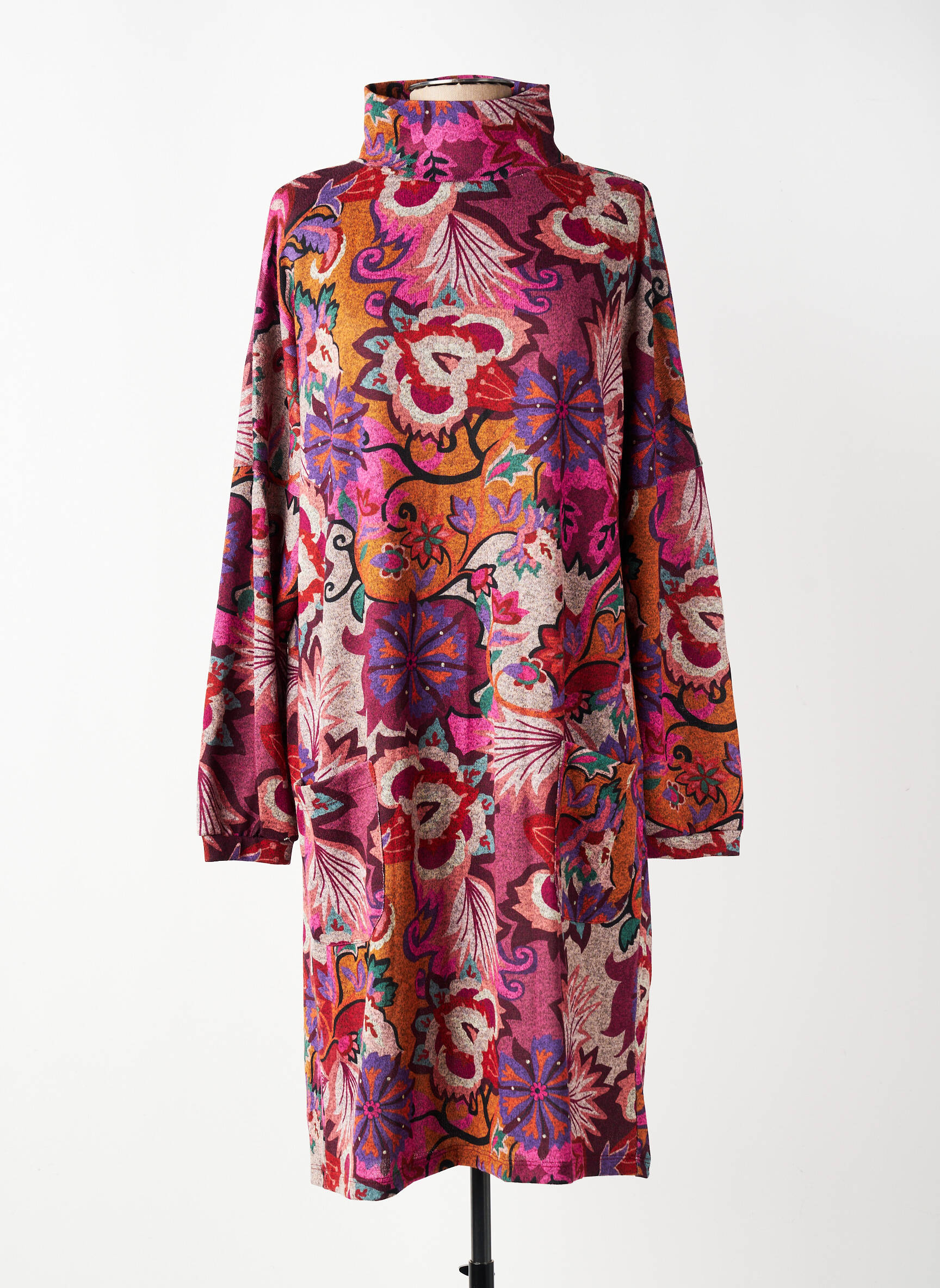 Robe mi-longue imprimé fleurs manches longues rose COUTURIST femme