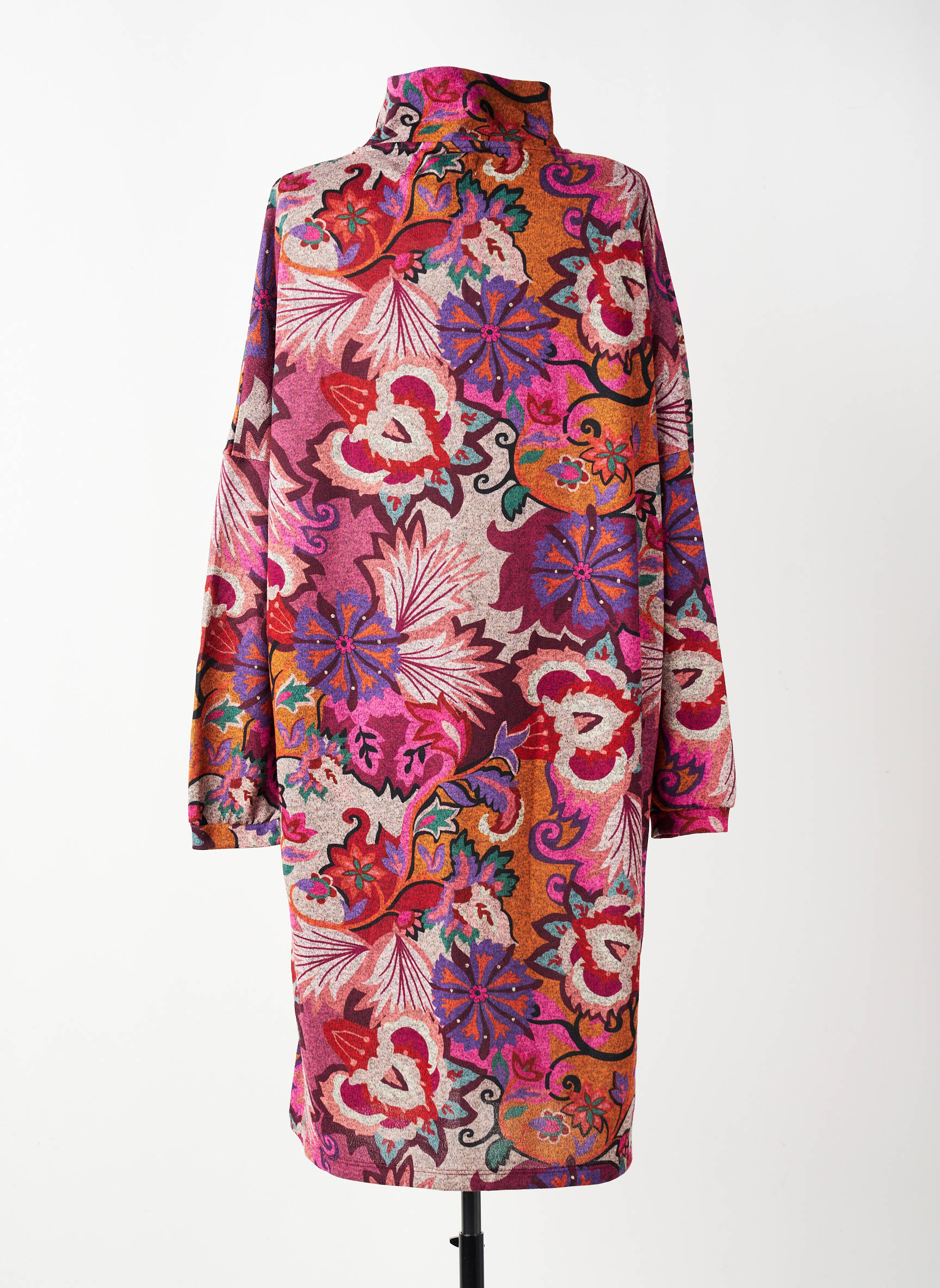 Robe mi-longue imprimé fleurs manches longues rose COUTURIST femme