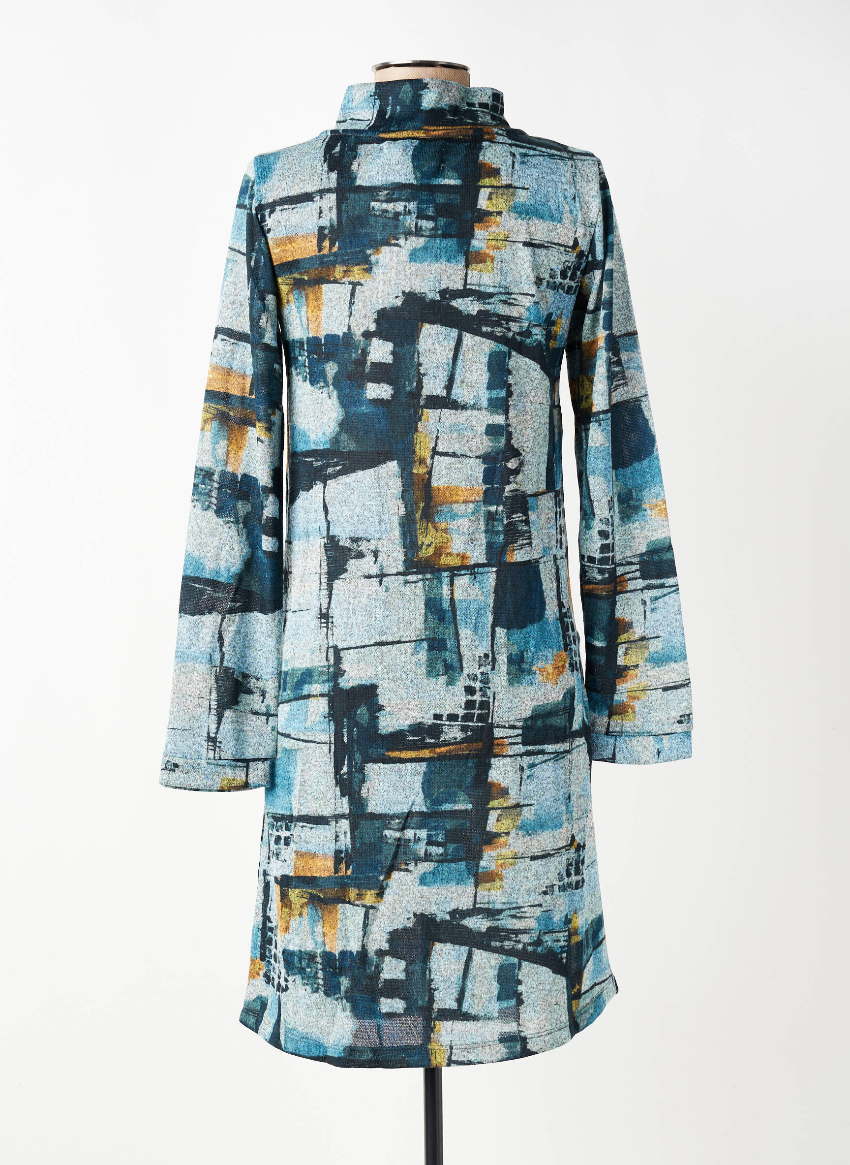 Robe mi-longue imprimé fantaisie manches longues bleu COUTURIST femme