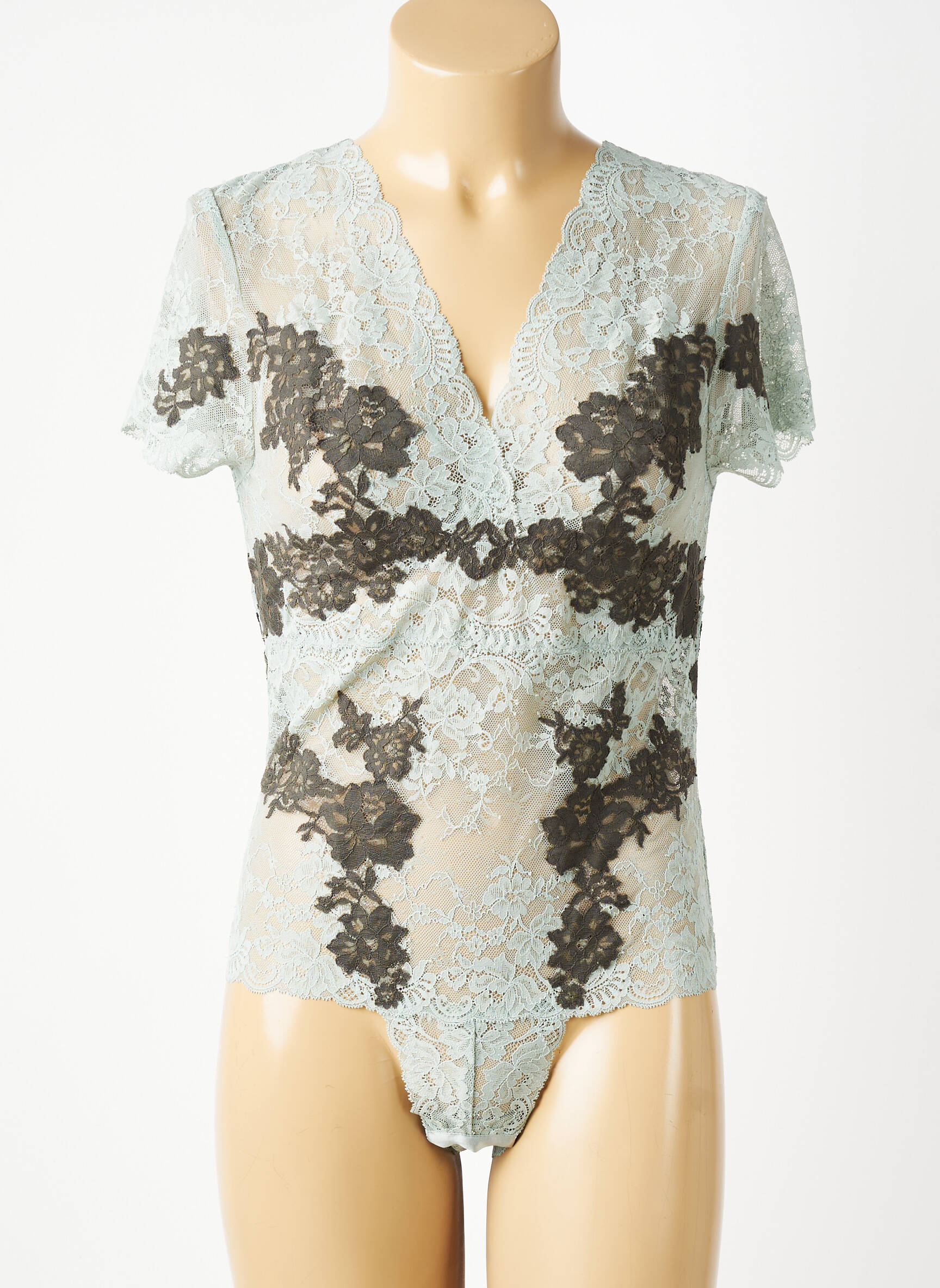 Body coupe cintrée manches courtes vert MARJOLAINE femme