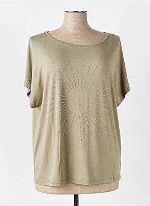 T-shirt sérigraphie avec strass manches courtes vert MARBLE femme
