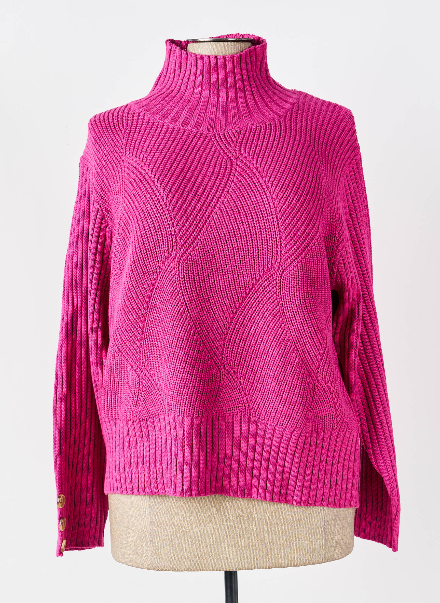 Pull col roulé stretch manches longues rose MARBLE femme