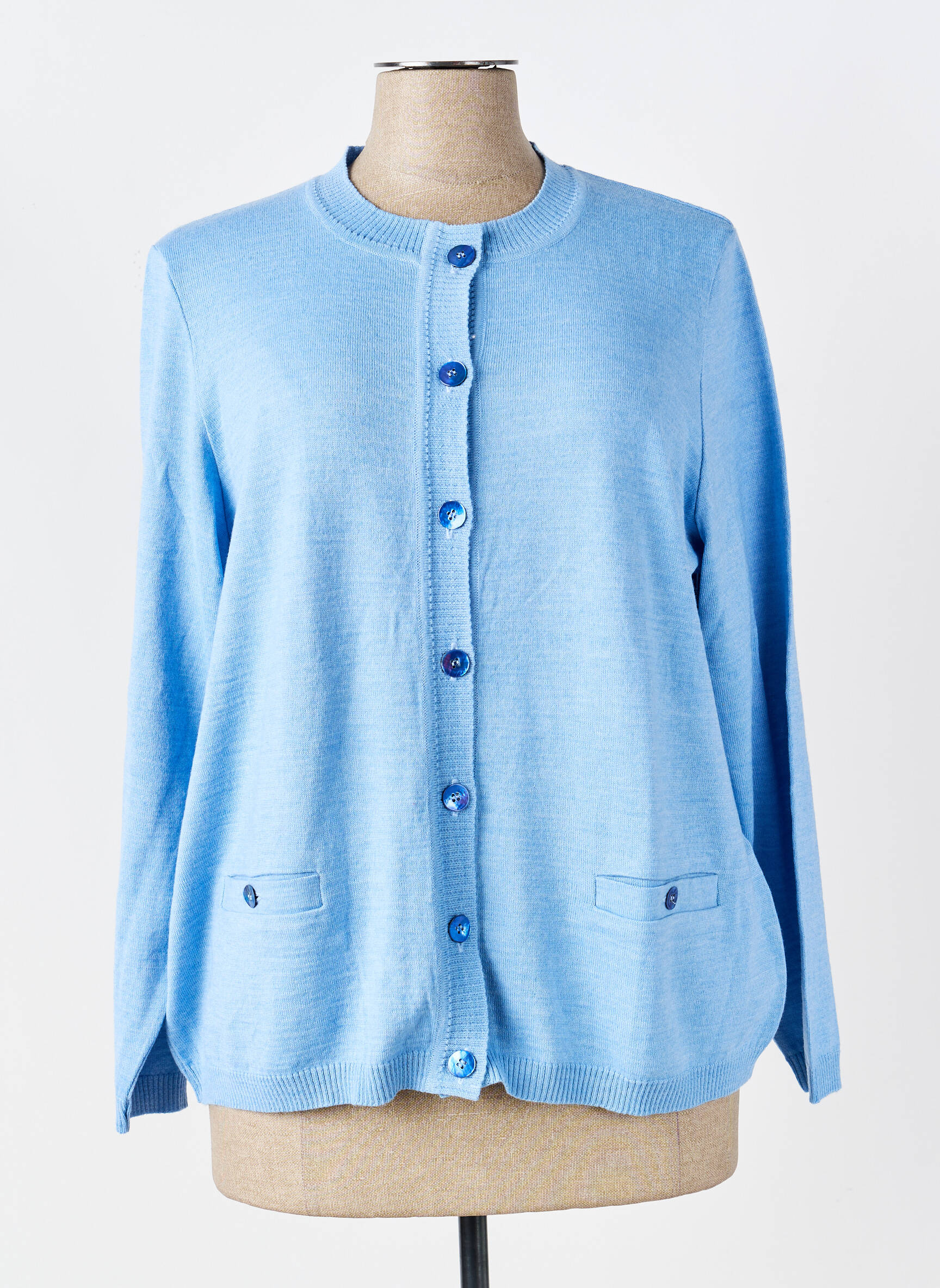 Gilet manches longues col rond bleu PAUPORTÉ femme
